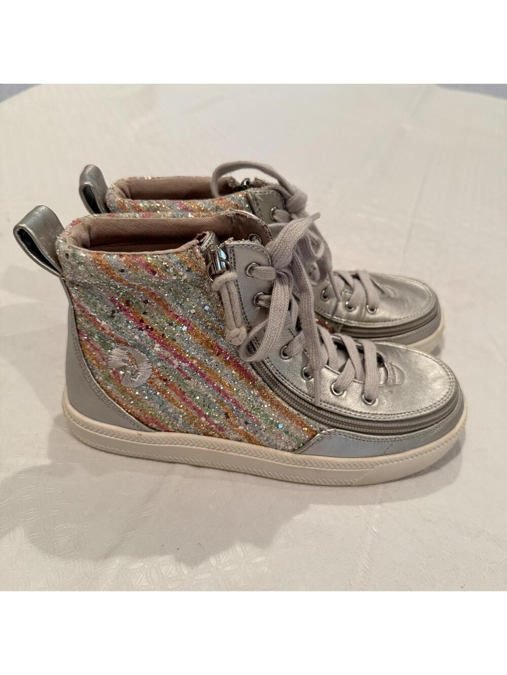 Silver High-Top Sneakers with Multicolor Glitter Panels